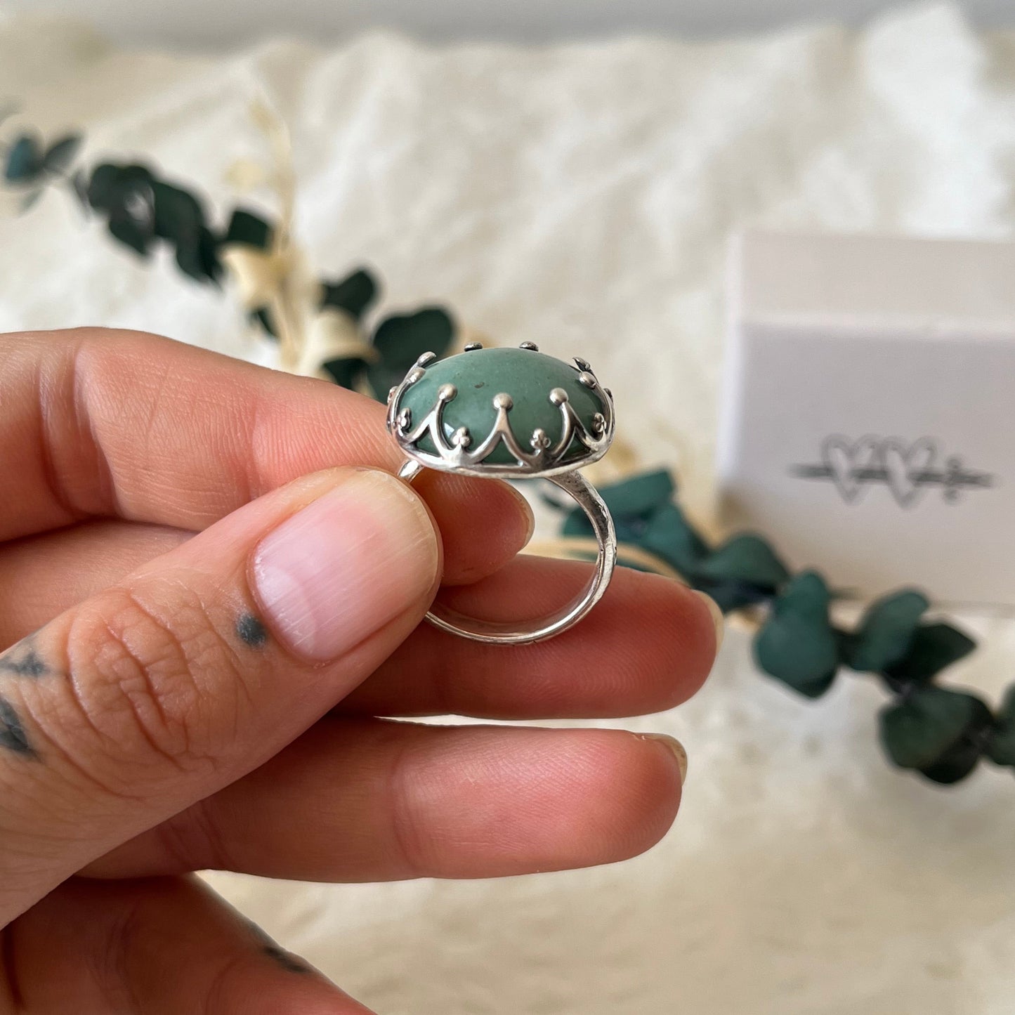 Handmade ornamental ring in sterling silver with aventurine