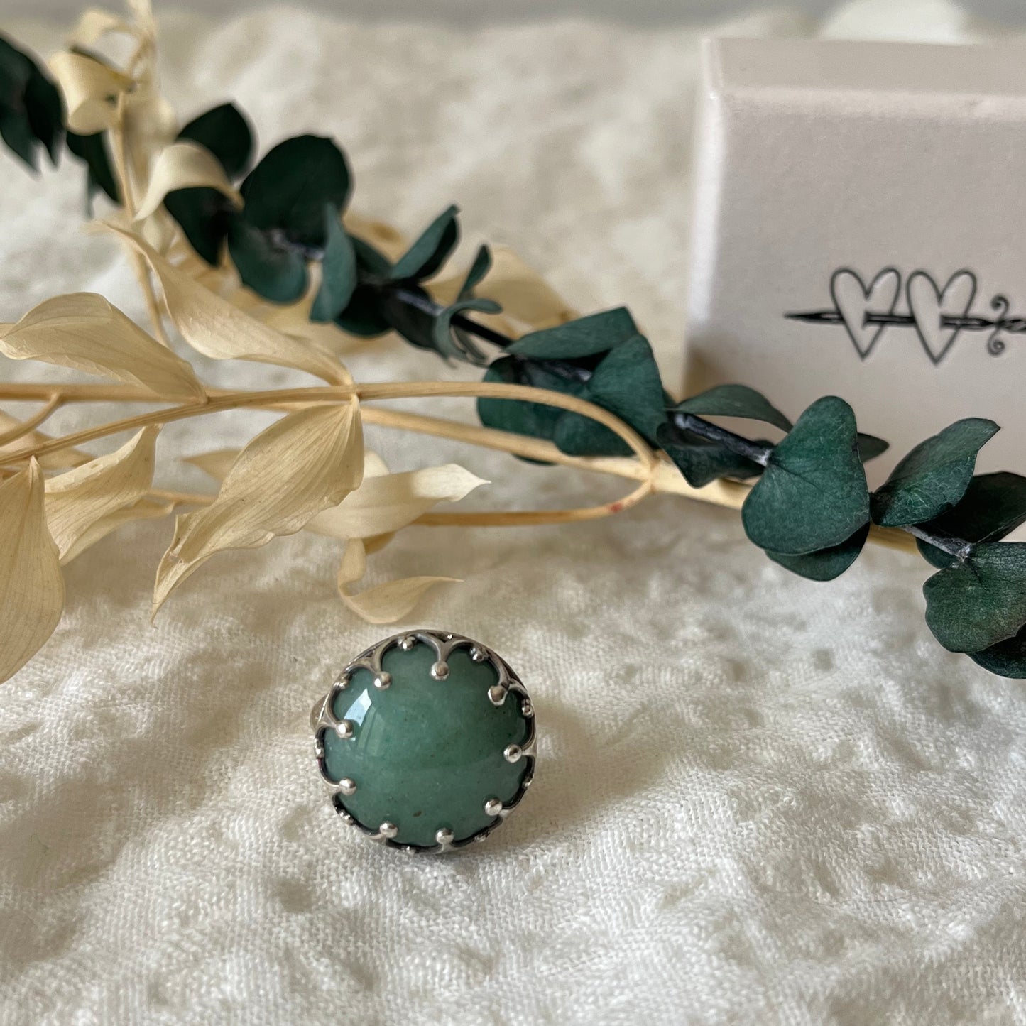 Handmade ornamental ring in sterling silver with aventurine