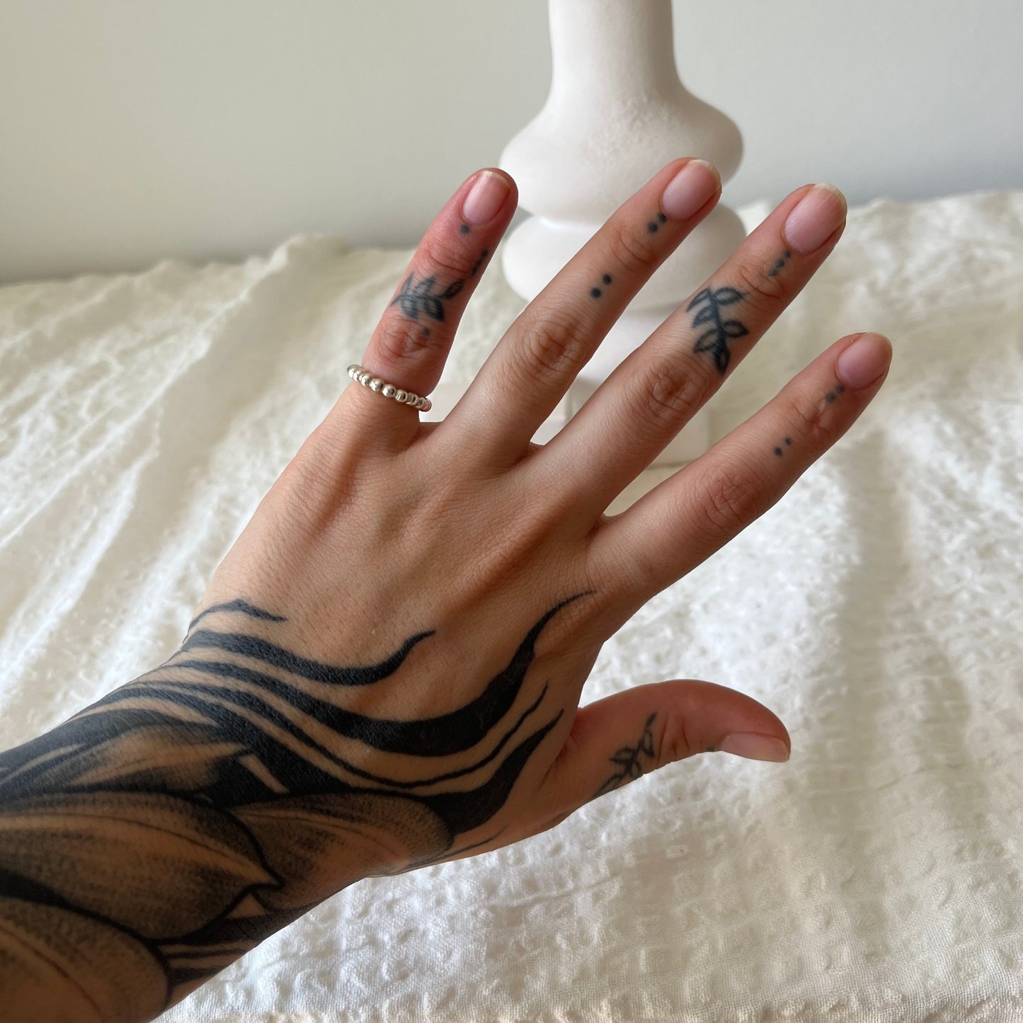 Beaded sterling silver ring