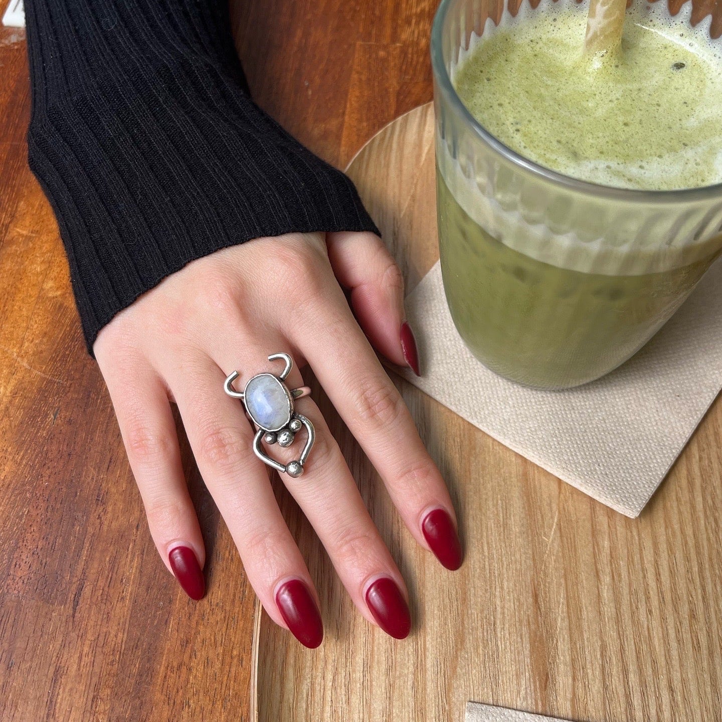 Handmade beetle ring with stone