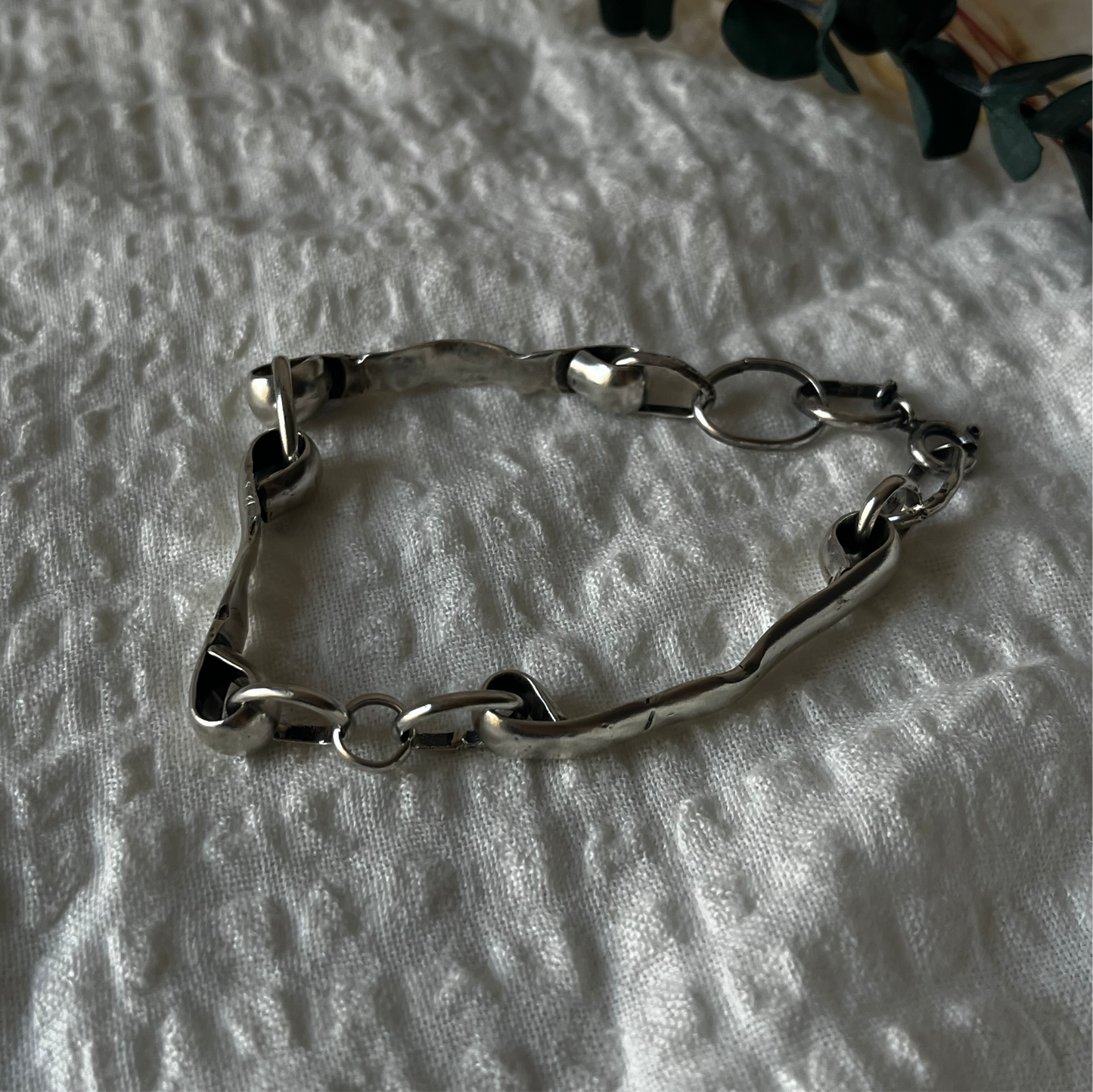 Organic handcrafted sterling silver bracelet