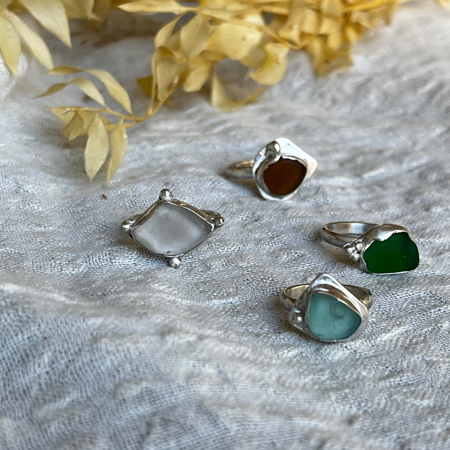 Handmade sterling silver ring with a sea glass