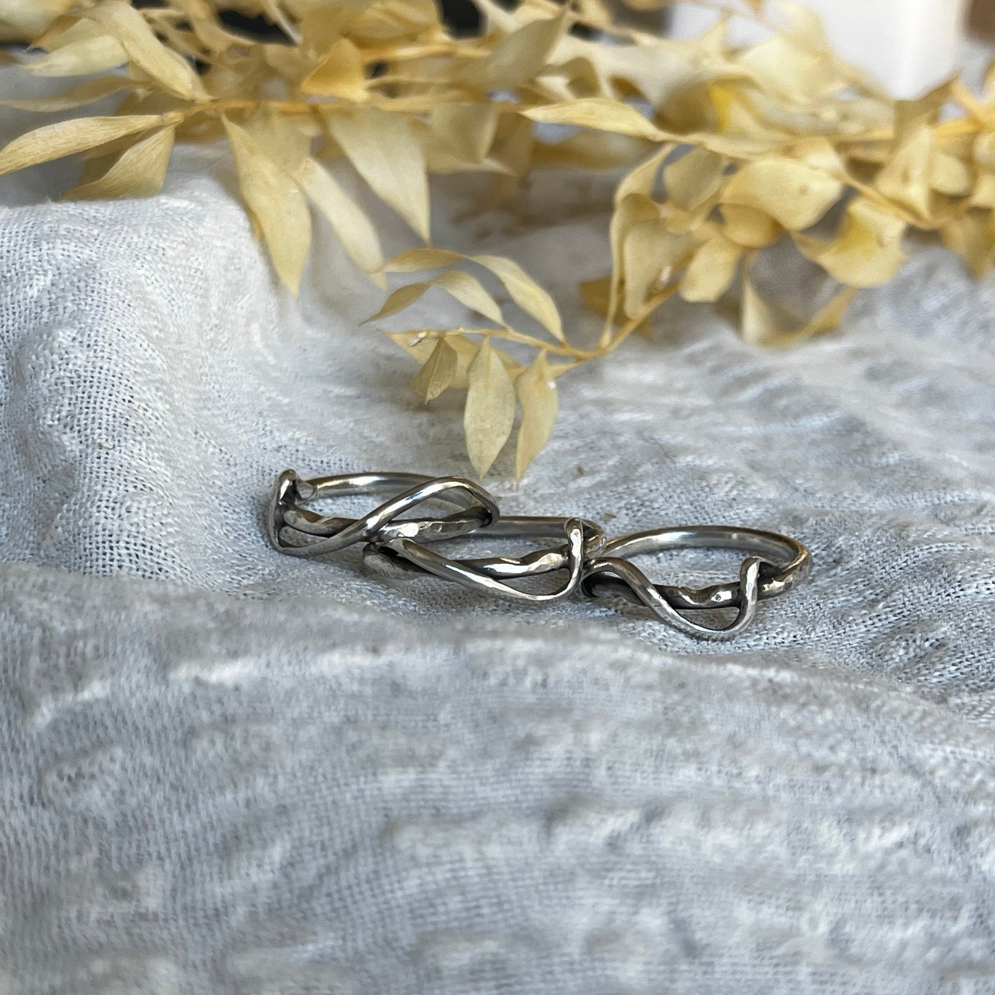 Abstract double band rings with organic form made of sterling silver