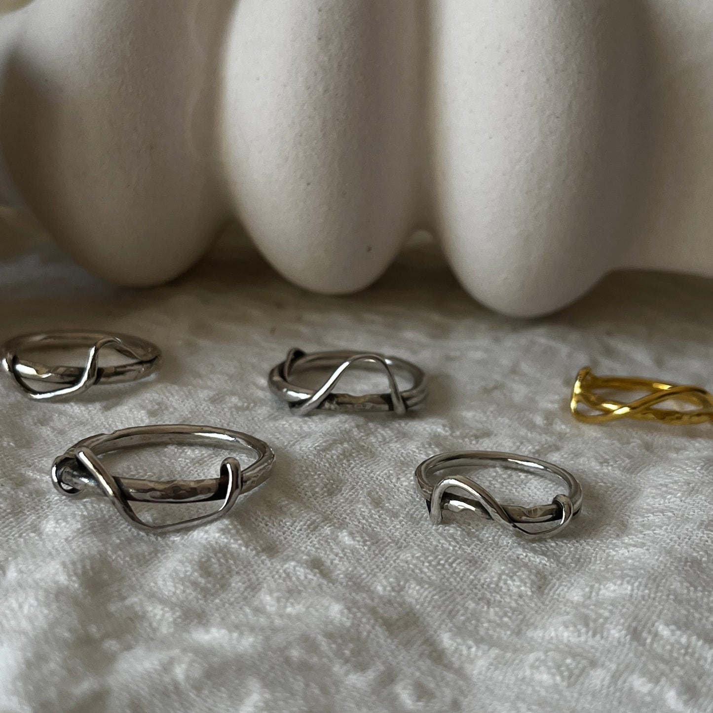 Abstract double band rings with organic form made of sterling silver And gold plated