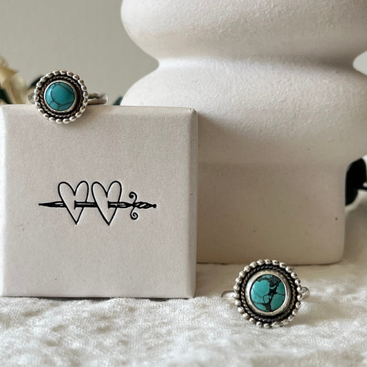 Boho rings made in Sterling silver with turquoise 