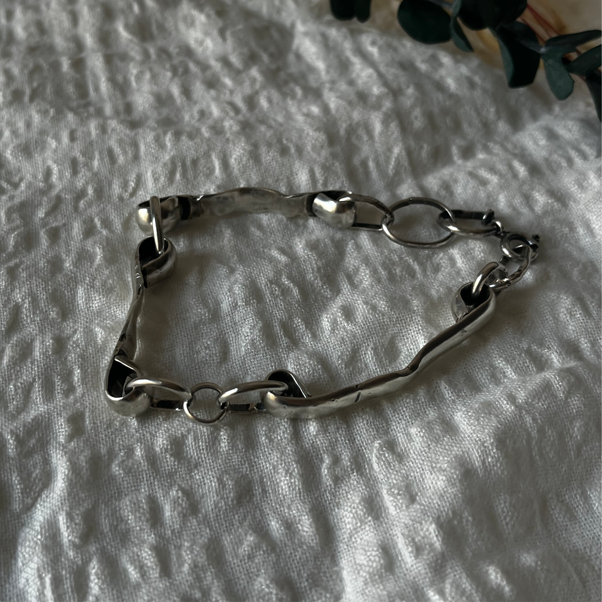 Organic handcrafted sterling silver bracelet