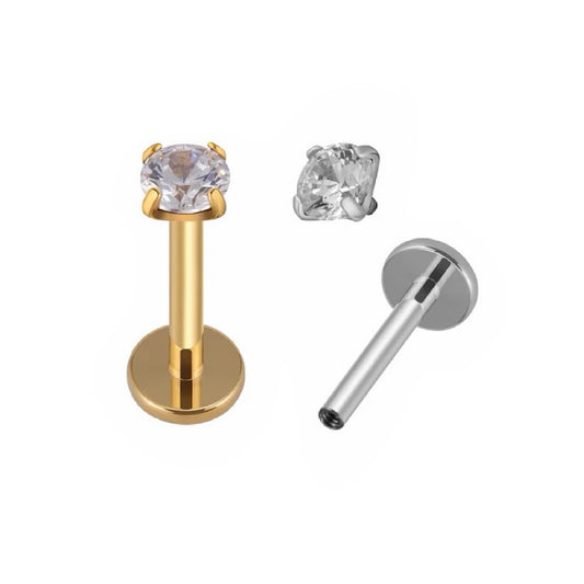Titanium Single Gem Labret – Flat Back Stud for Piercings