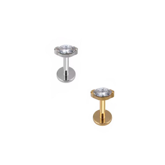Marquise Gem Labret – Titanium Flat Back Piercing Jewelry
