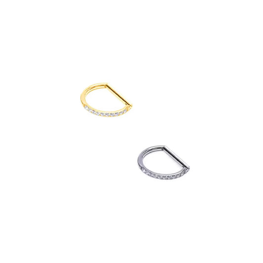 Gemmed D-Ring – Titanium Piercing Ring