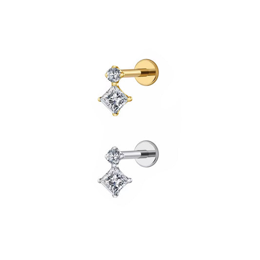 Dot and Squared Gem Labret in Titanium