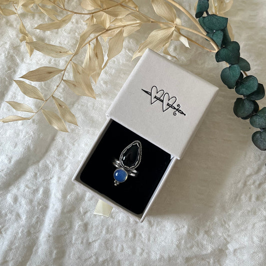 Handmade sterling silver ring boho style with onyx and moonstone 