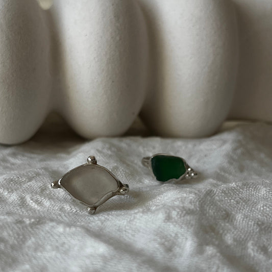 Sea glass rings made in sterling silver