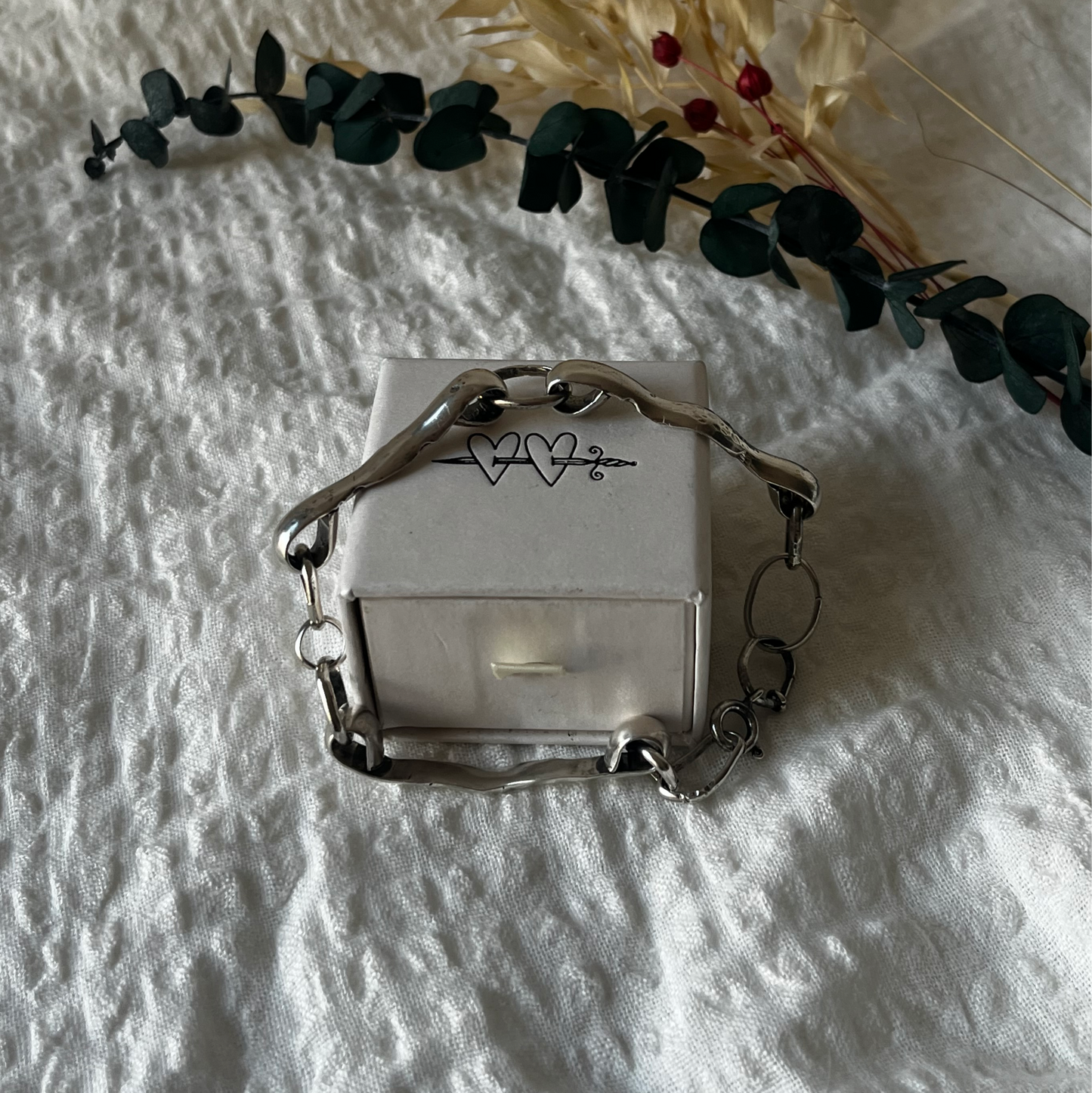 Organic handcrafted sterling silver bracelet